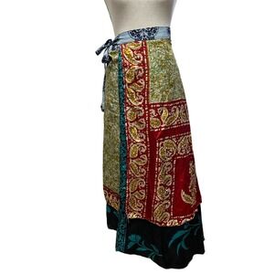 Women's 100% Silk Indian Tie Wrap Maxi Skirt Multicolor Boho Hippie Festival
